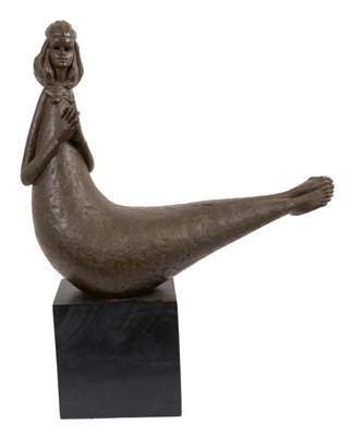 Lot 724 - Eng Teng Ng 1971 (1934-2001), bronzed pottery figure of a reclining female on wood plinth, signed and dated. The figure 65 cm high, 51 cm long