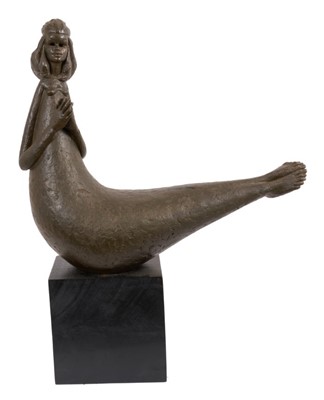 Lot 843 - Eng Teng Ng 1971 (1934-2001), bronzed pottery figure of a reclining female on wood plinth, signed and dated. The figure 65 cm high, 51 cm long