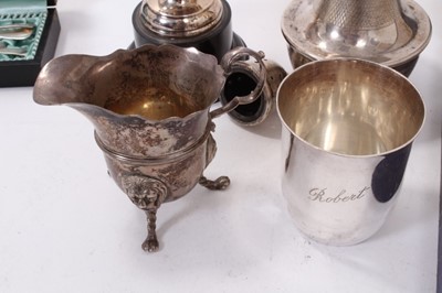 Lot 363 - Pair of George III silver table forks, (Dublin 1803), together with other silver flatware, silver cream jug and other silver and white metal items (various dates and makers),18ozs of 800 silver 12....