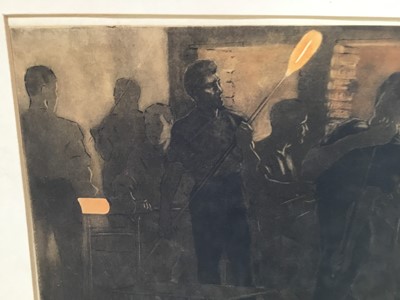 Lot 64 - Edward Louis Laurenson etching - glass blowers, 30cm x 23cm within mount