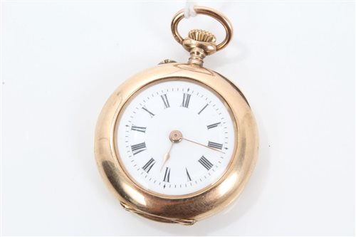 Lot 580 - Ladies' gold (14k) open face fob Watches