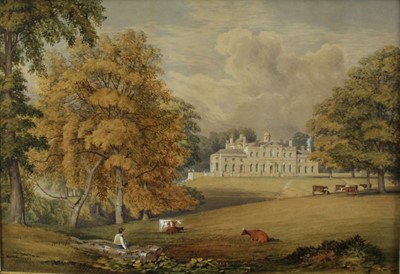 Lot 934 - English School, 19th century, watercolour - Gosfield Place, home of the Sparrow Family, 33cm x 48cm, in glazed gilt frame (see lots 932-933 for related works)