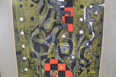 Lot 1116 - Tadashi Nakayama (1927-2014) signed limited edition woodcut in colours, 77/80, dated 1963, 45cm x 25cm, in glazed gilt frame