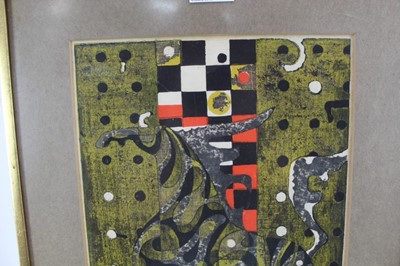 Lot 1116 - Tadashi Nakayama (1927-2014) signed limited edition woodcut in colours, 77/80, dated 1963, 45cm x 25cm, in glazed gilt frame