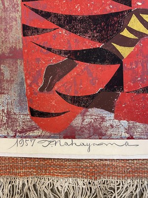 Lot 1115 - Tadashi Nakayama (1927-2014) signed limited edition woodcut in colours - Woman, in glazed frame