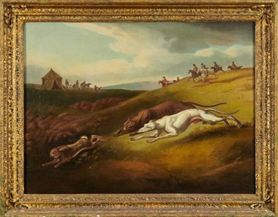 Lot 1113 - After John Augustus Atkinson (1775-1833) early 19th century, oil on canvas - Hare Coarsing, 43cm x 58cm, in gilt frame