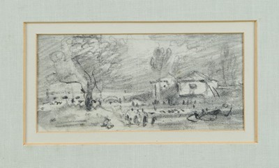 Lot 1292 - Manner of John Constable (1776-1837) pencil drawing - Rural Landscape, 7cm x 14.5cm, in glazed gilt frame