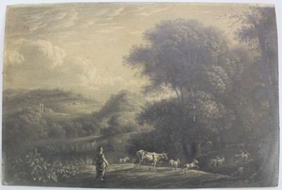 Lot 1103 - English School, 19th century, fine quality pencil drawing - Arcadian Landscape, 11.5cm x 17.5cm, mounted