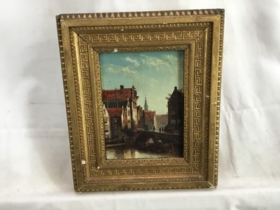 Lot 45 - Jacob Jan Coenraad Spohler (1837-1922) oil on panel - Rokin Old Canal in Amsterdam, titled and signed verso, 16cm x 12cm, in gilt frame