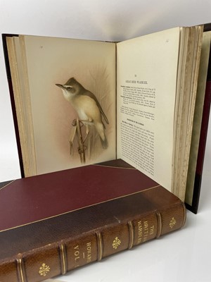 Lot 1102 - Two volumes, H. Eliot Howard, The British Warblers - A history with problems of their lives, illustrated by Henrik Gronvold, published Porter, London, 1907-1914, half calf bound