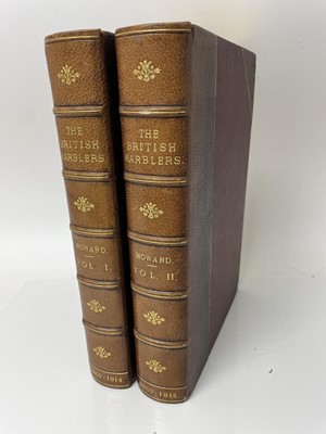 Lot 1102 - Two volumes, H. Eliot Howard, The British Warblers - A history with problems of their lives, illustrated by Henrik Gronvold, published Porter, London, 1907-1914, half calf bound
