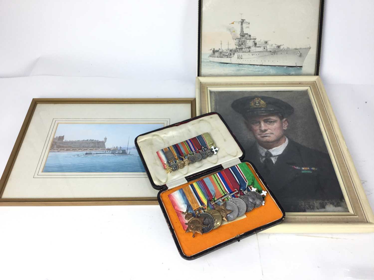 Lot 825 - First World War and later medal group comprising 1914 - 15 Star, War and Victory medals named to Lieut. J. Rushbrooke. R.N., 1939 - 1945 Star, Defence and War