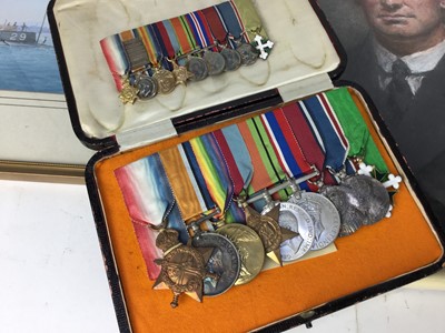 Lot 825 - First World War and later medal group comprising 1914 - 15 Star, War and Victory medals named to Lieut. J. Rushbrooke. R.N., 1939 - 1945 Star, Defence and War