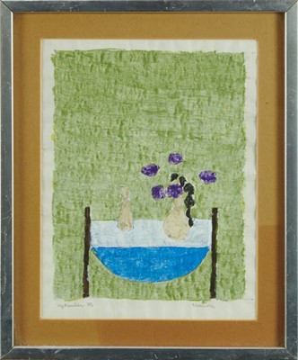 Lot 1175 - Eleanore Koch (1926-2018) watercolour, still life on a table, signed and dated September 75, 22.5cm x 17.5cm, in glazed frame