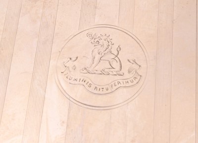 Lot 587 - 9ct rose gold cigarette case with engraved family crest.