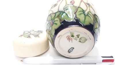 Lot 1111 - Moorcroft pottery ginger jar and cover decorated in the Hepatica pattern by Emma Bossons, painted by Joanne White, dated 99, 11cm high