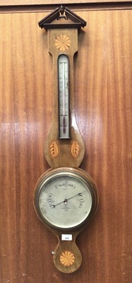 Lot 699 - Edwardian banjo barometer by Negretti & Zamora, London in inlaid mahogany case 98cm high