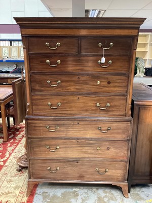 Lot 1421 - George III mahogany and inlaid chest on chest