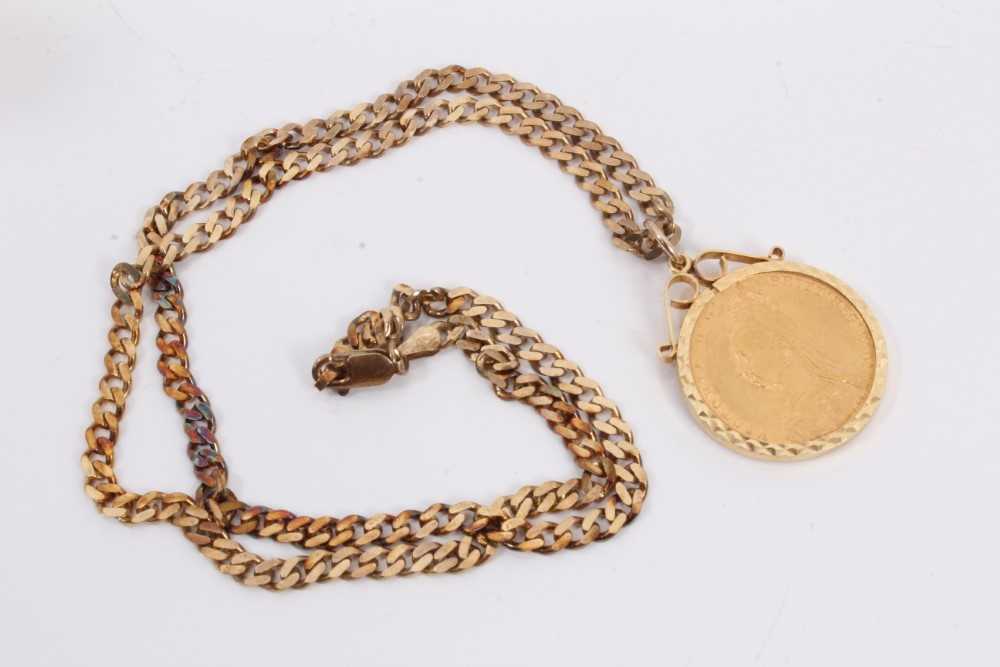 Lot 87 - Victorian gold sovereign, 1892, in 9ct gold pendant mount on 9ct gold flat curb link chain