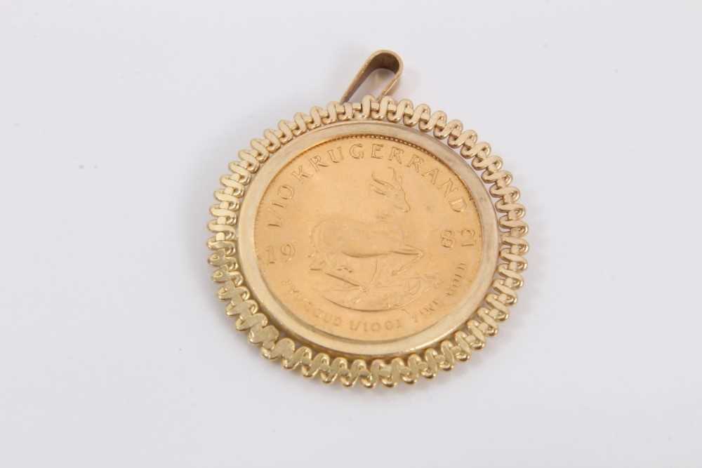 Lot 89 - Gold 1/10 Krugerrand, 1982, in yellow metal pendant mount
