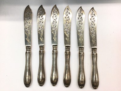 Lot 1084 - Set of six silver fish knives