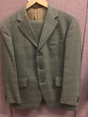 Lot 330 - Vintage Hector Powe - Brown wool Prince of Wales check three piece suit 1972 plus a double breasted navy blazer 1966.