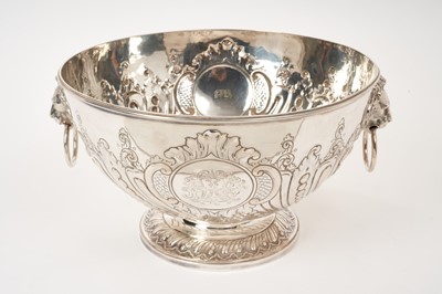 Lot 416 - Victorian silver rose bowl with twin lion mask ring handles
