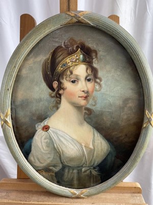 Lot 1318 - After Josef Grassi (1755-1838), Continental School, oval oil on canvas - portrait of Queen Louise of Prussia, 50cm x 40cm, in gilt and painted frame