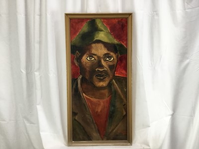 Lot 96 - South African oil on board, portrait of a man, signed M.V. Quin, inscription verso