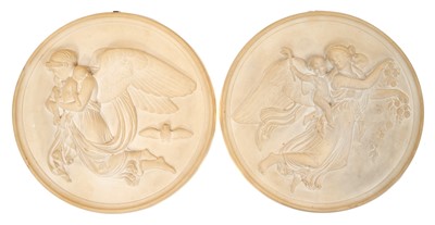 Lot 993 - Pair of 19th century Danish plaster circular wall plaques 'Eneret. H. C. Brix'.