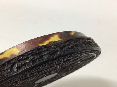 Lot 796 - Fine quality mid-19th century Cantonese carved tortoiseshell table snuff box, with note of provenance