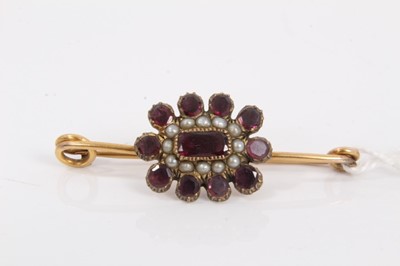 Lot 837 - Georgian garnet and seed pearl brooch mounted on a later 9ct gold pin fitting