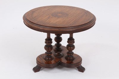 Lot 983 - A fine quality rosewood and inlaid apprentice piece miniature table with tilt top, c.1870