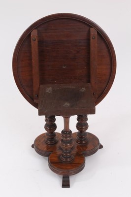 Lot 983 - A fine quality rosewood and inlaid apprentice piece miniature table with tilt top, c.1870