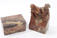 Lot 620 - 19th century Chinese soapstone box and cover...