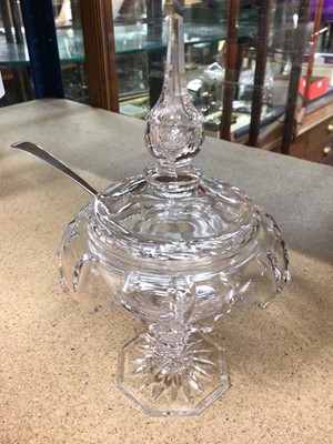 Lot 422 - Victorian cut glass preserve jar and cover, circa 1900, with Georgian silver spoon