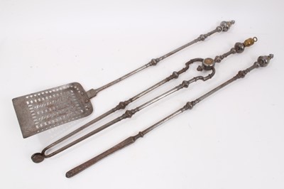 Lot 1012 - Set of three Georgian steel fire irons