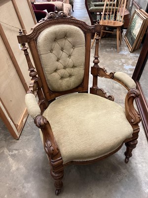 Lot 1427 - 19th century walnut open arm chair