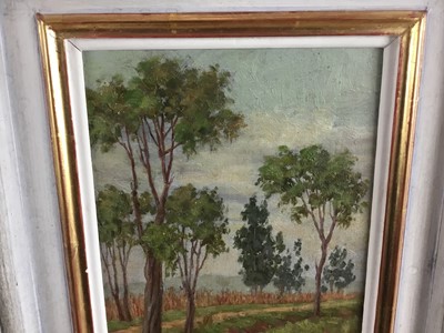 Lot 215 - Alejandro Gomez Leal, (1903-1979) oil on board - country landscape, signed, 25cm x 20cm, in painted and gilt frame