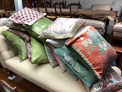 Lot 959 - Quantity of cushions including chinese silk panel, embroidered , velvet, William Morris fabric etc.