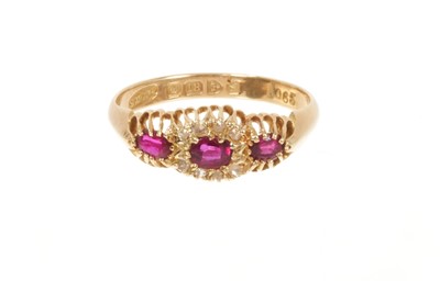 Lot 701 - Edwardian ruby and diamond ring in 18ct yellow gold setting, Chester 1907.