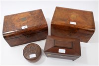 Lot 631 - Victorian burr walnut workbox, the hinged...