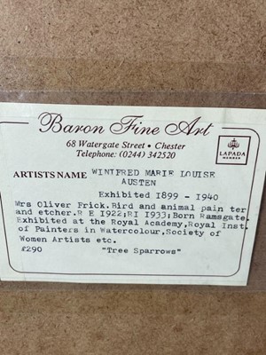 Lot 1166 - Winifred Marie Louise Austen (Exh: 1899-1940) signed etching - 'Tree Sparrows', 23.5cm x 31cm, in glazed gilt frame '