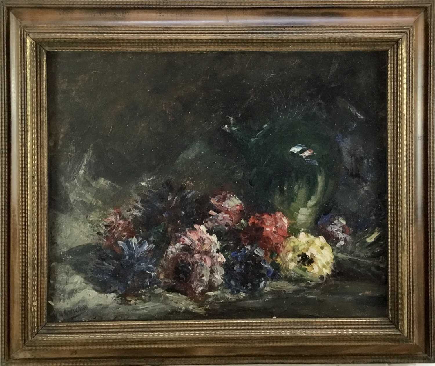 Lot 17 - N.M. Griscotti, oil on canvas, 
"Dahlias", signed and in gilt and 
veneered frame, 
The Brook Street Art Gallery Ltd. London 
label verso. 39 x 49cm.