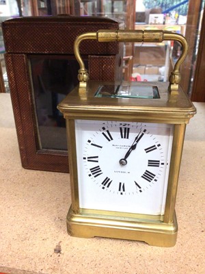 Lot 423 - Early 20th century brass cased carriage clock by Mappin & Webb, in associated travelling case