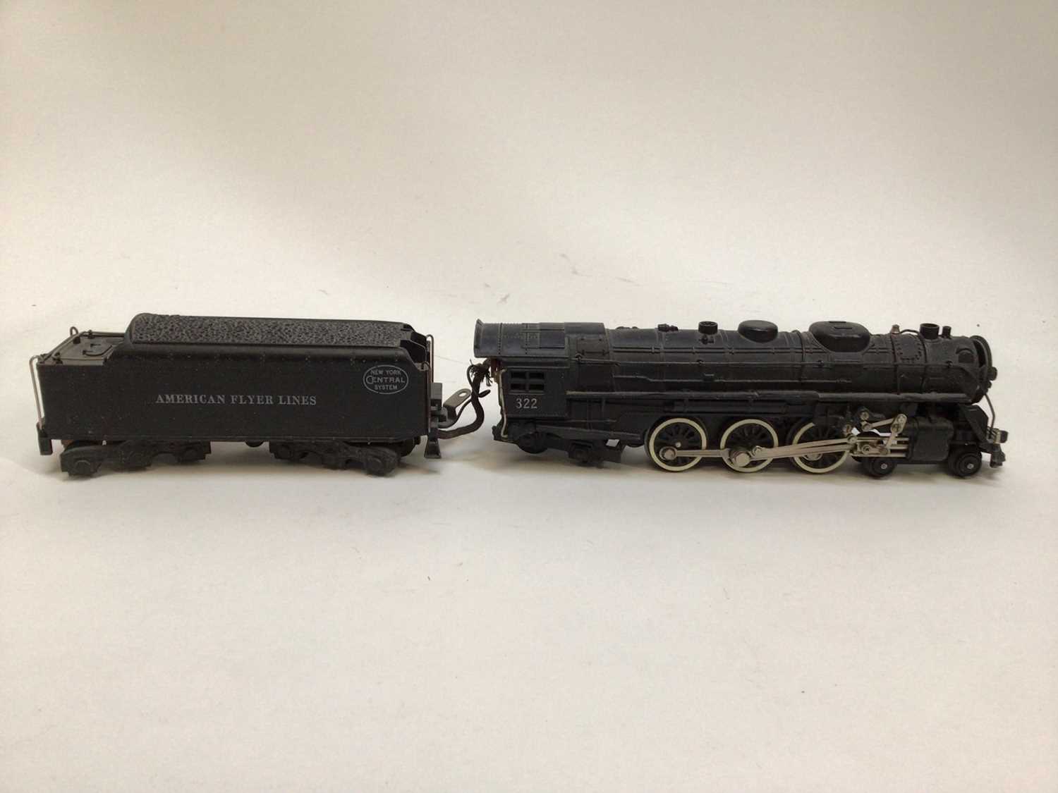 Lot 33 - Railway mixed selection including O Gauge locomotives American Flyer (x2) cast iron model and other tinplate models and a reproduction Poster (QTY)