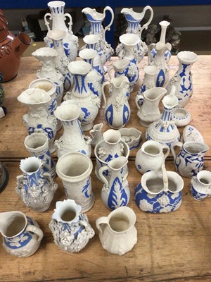 Lot 26 - Collection of Victorian Parian ware, including jugs, vases, etc