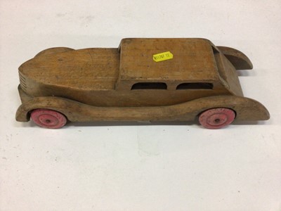 Lot 646 - Studebaker model wooden car and a wooden train and wagon