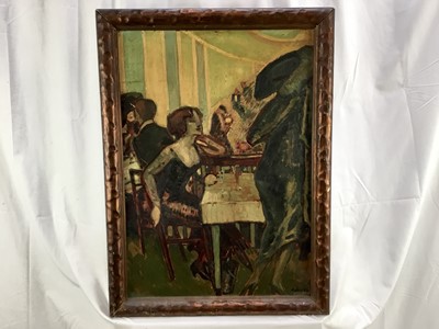 Lot 1 - French or German School oil - cafe scene, signed indistinctly