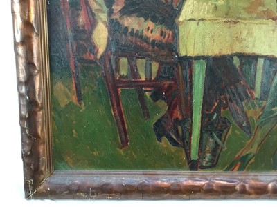 Lot 1 - French or German School oil - cafe scene, signed indistinctly